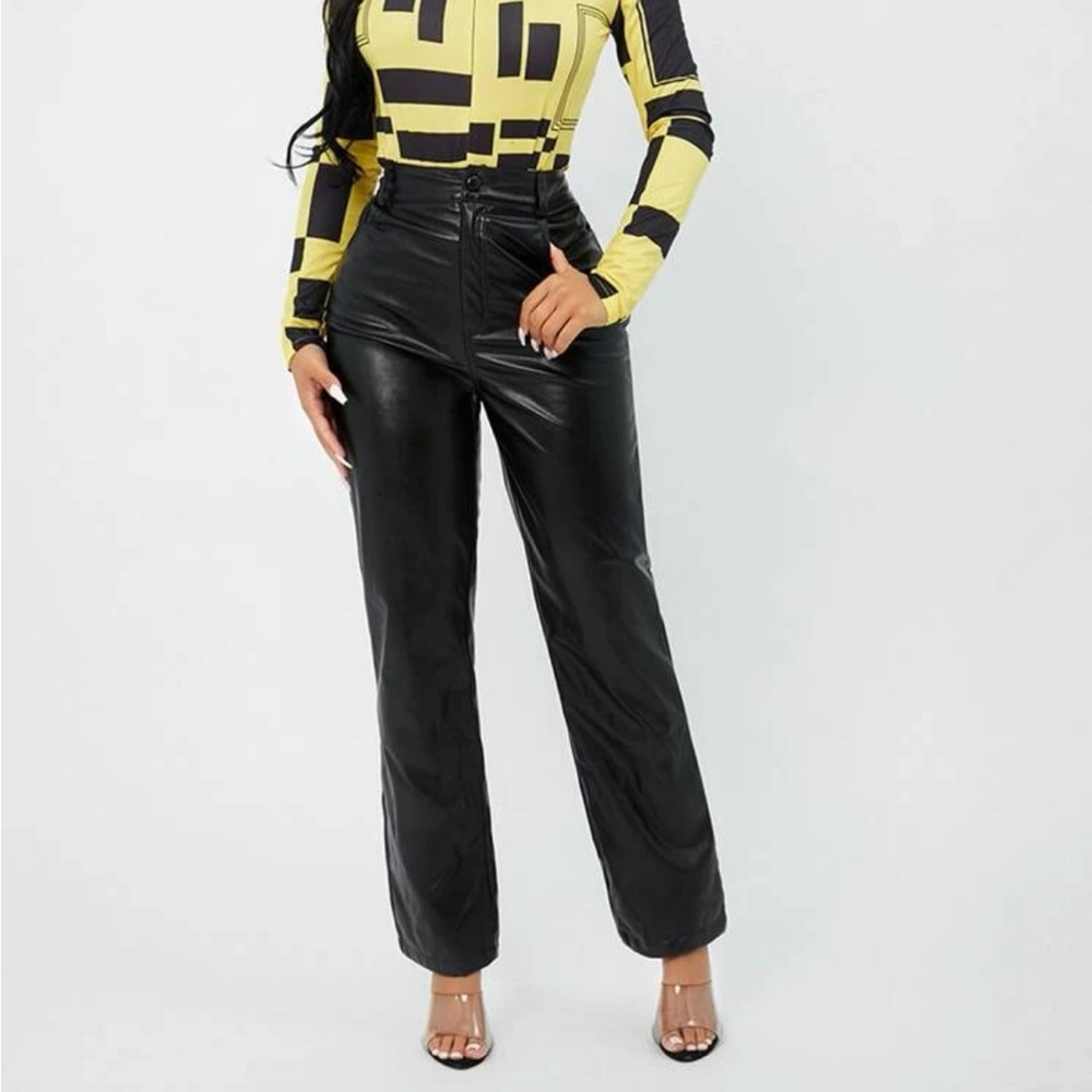 High Waist Straight Leg PU Leather Pants - never worn